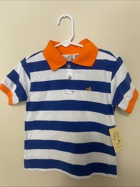 Striped Blue & White Polo with Orange Trim by Luigi Kids